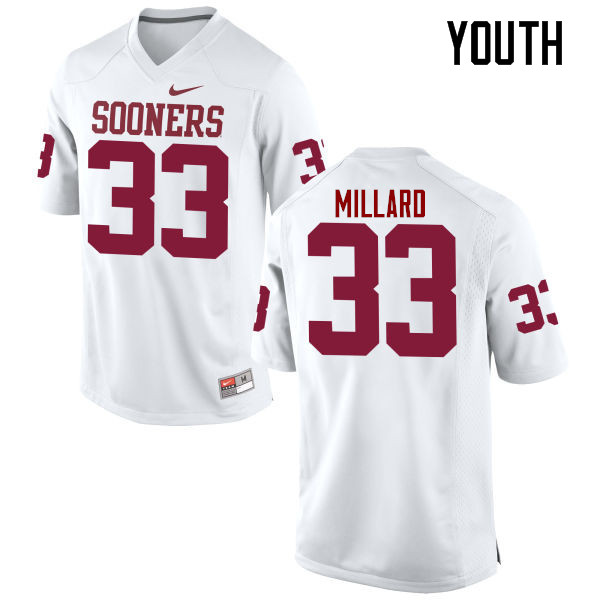 Youth Oklahoma Sooners #33 Trey Millard College Football Jerseys Game-White